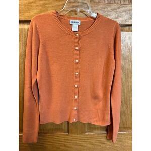CB DESIGN Vintage Peach Knit Button Cardigan Sweater Pearl Button Long Sleeve L